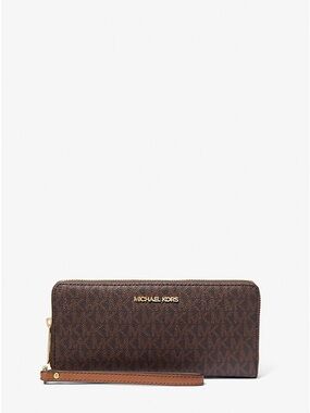Michael Kors Brown Signature MK Zip-Around Wristlet Wallet